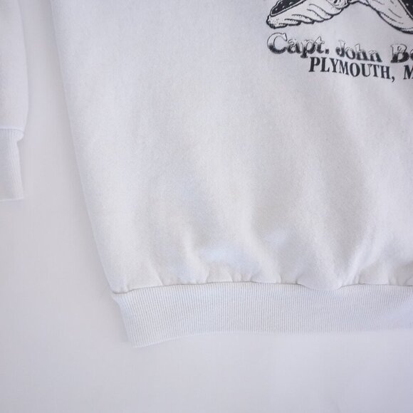 VTG '90s Lee Cotton Blend White Black Will Watch Plymouth Ma Crewneck Sweater L - Picture 8 of 10
